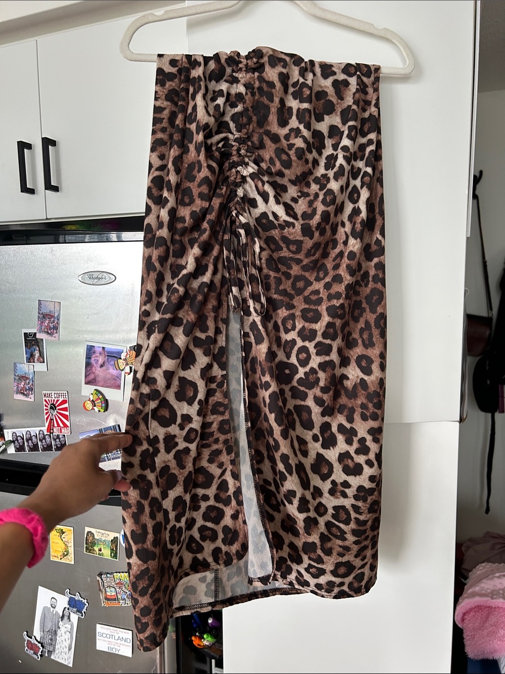 Boohoo Brown and Black Leopard Ruched Asymmetrical Midi Skirt